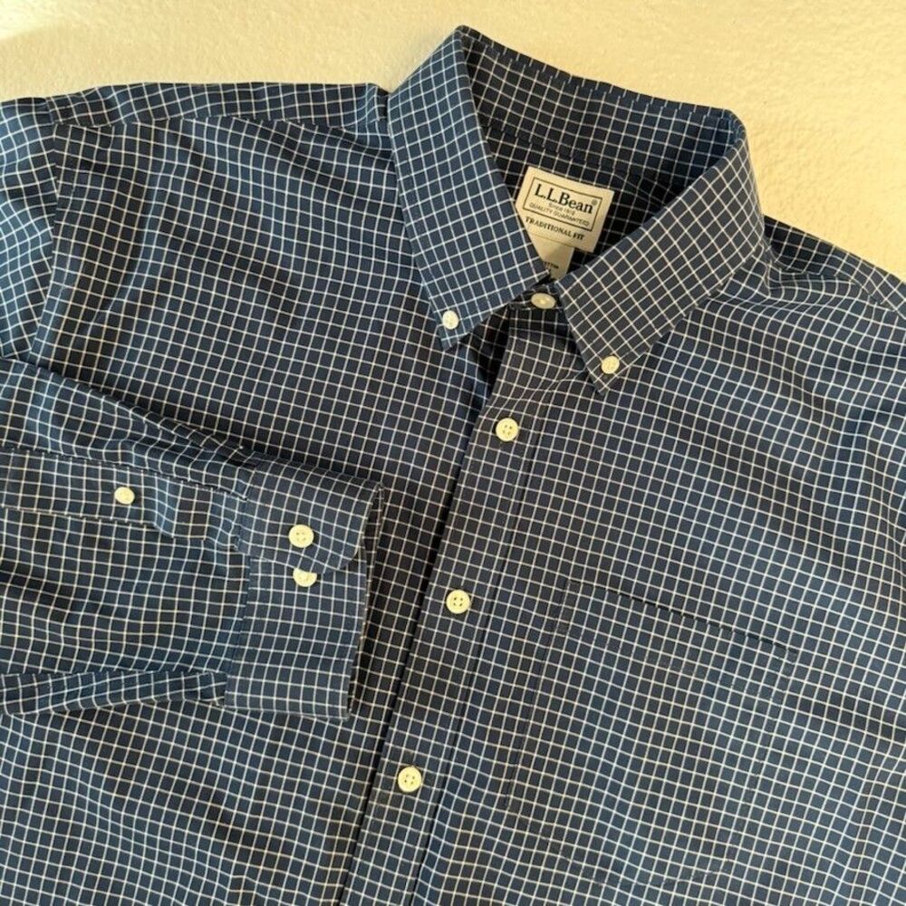 L.L.Bean Large Tall Plaid Traditional Fit  Long Sleeve Button Down Blue S#275570